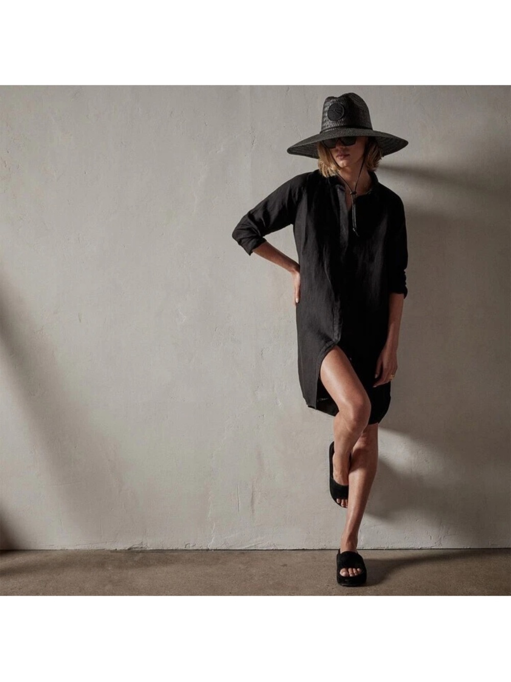 Black Women's Cover-Up Shirt Dress - Casual B